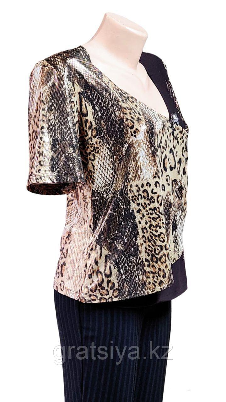 Вечерняя Женская Блуза с Модным Тигровым Принтом со Стразами - фото 2 - id-p100648074