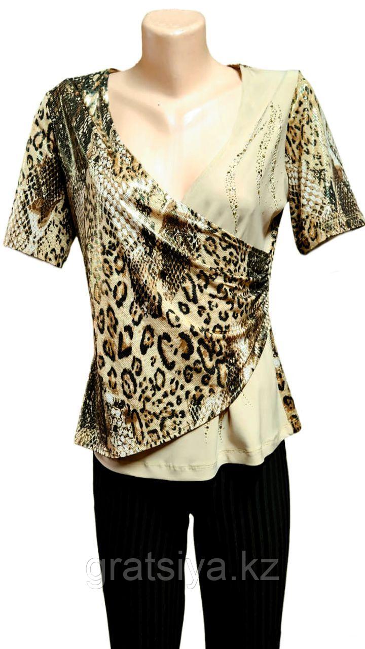 Вечерняя женская блуза с Модным Тигровым Принтом со Стразами - фото 1 - id-p98396054