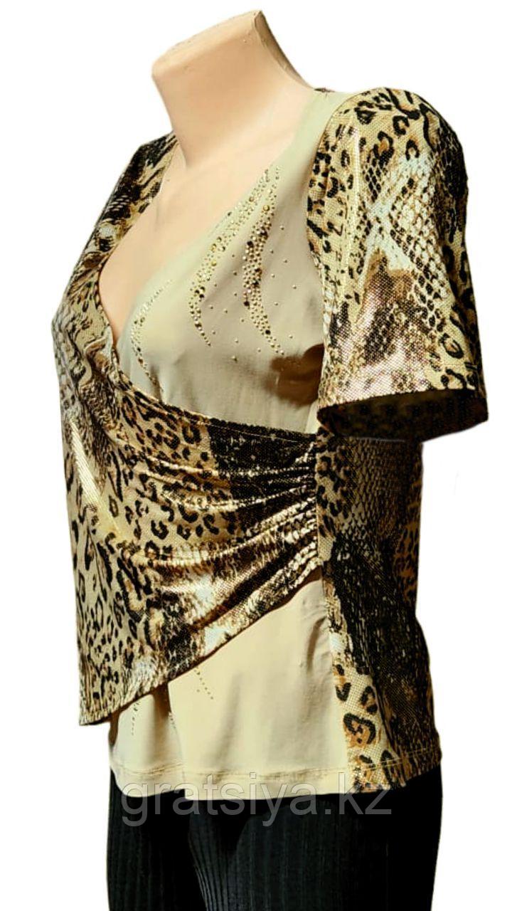 Вечерняя женская блуза с Модным Тигровым Принтом со Стразами - фото 2 - id-p98396054