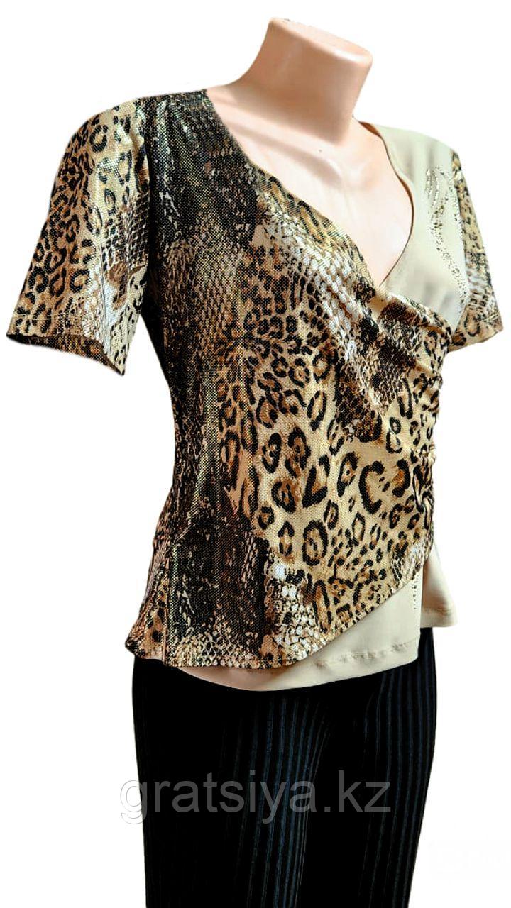 Вечерняя женская блуза с Модным Тигровым Принтом со Стразами - фото 3 - id-p98396054