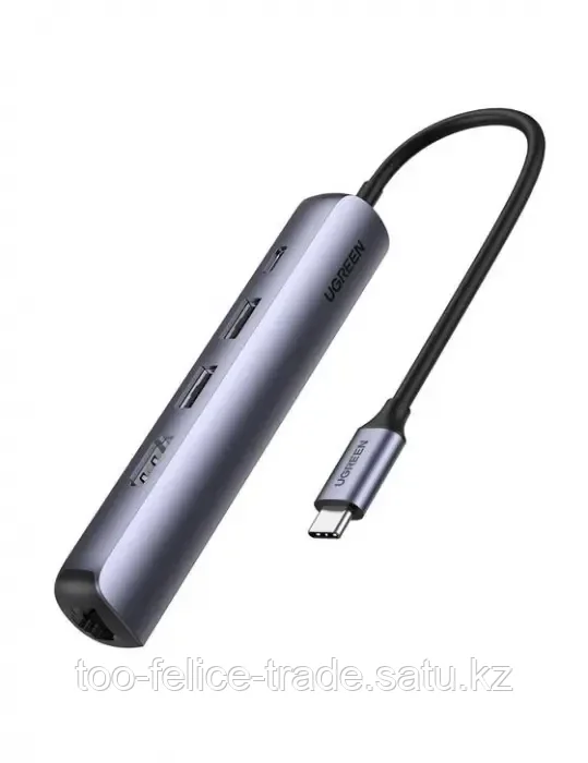 Мобильный активный OTG-хаб UGREEN CM418 USB-C to 2*USB 3.0+HDMI+RJ45 Ethernet Adapter+PD - фото 1 - id-p116368636