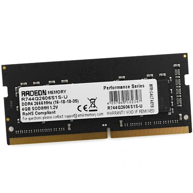 Оперативная память для ноутбука AMD Radeon R7 4GB DDR4 2666Mhz SO-DIMM R744G2606S1S-U Retail Pack - фото 1 - id-p116373405
