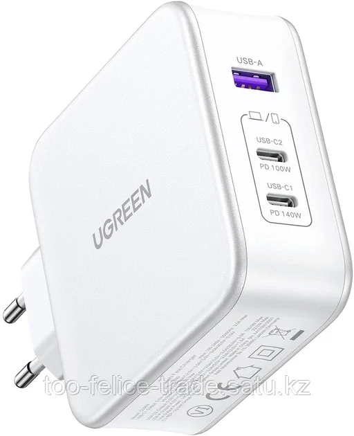 Зарядное устройство Ugreen CD289 Nexode 140W 3-Port PD GaN Fast Charger EU (White), 15339 - фото 1 - id-p116368618