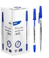 Ручка шариковая DELI "Classic", 0,7 мм, прозрачный корпус, синяя