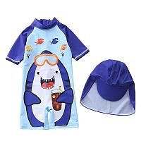 Купальный костюм " Акула и напиток" синий. Размеры: 100, 110, 120
