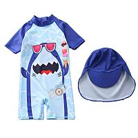 Купальный костюм " Акула в очках - арбузах" синий. Размеры: 90, 100, 110, 120