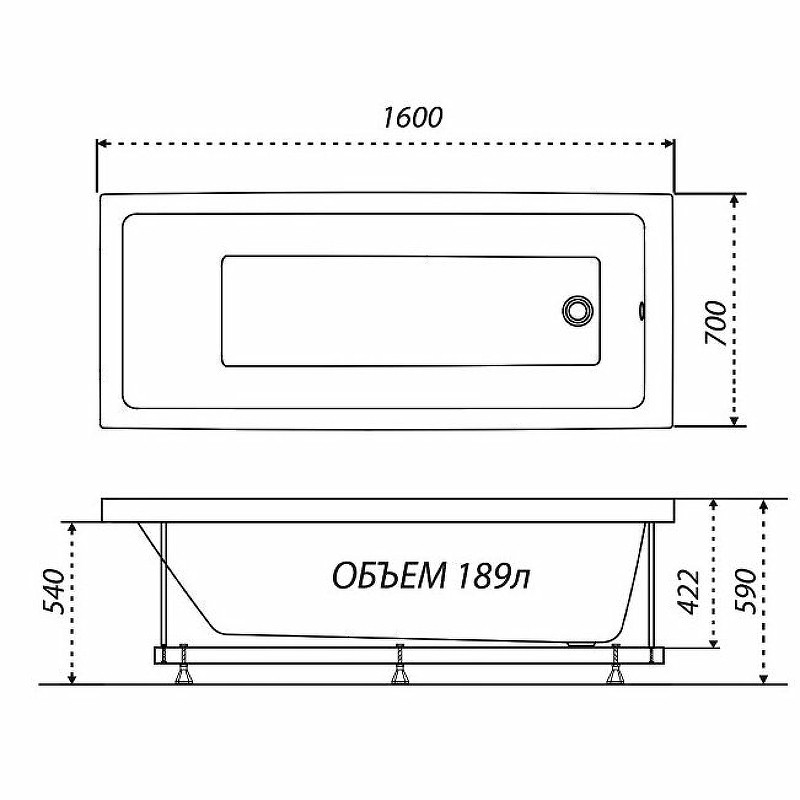 Ванна акриловая прямоугольная ТРИТОН Аура 160 (1600х700х590) - фото 6 - id-p115719198