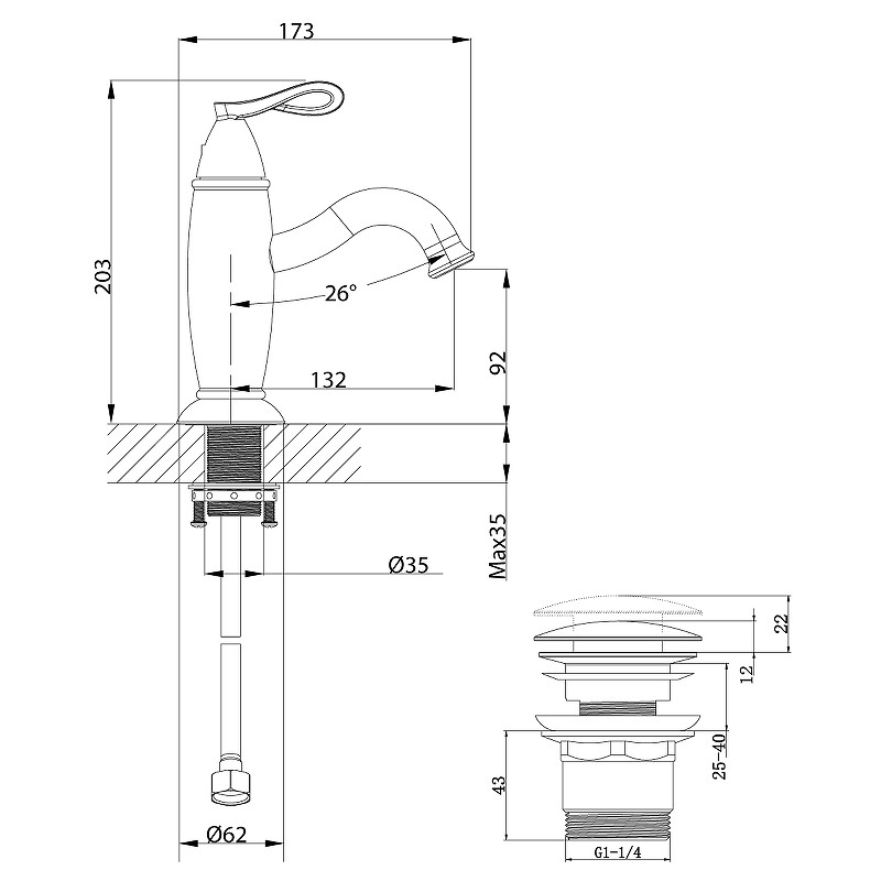 LM6106BRG Прайм Смеситель для умывальника монолитный, черный/розовое золото (317R) (к/к 10) - фото 9 - id-p105439111