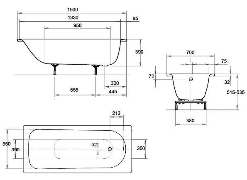 Ванна стальная Kaldewei Eurowa 150x70 см mod. 310-1 Standard 119612030001 - фото 7 - id-p105438640