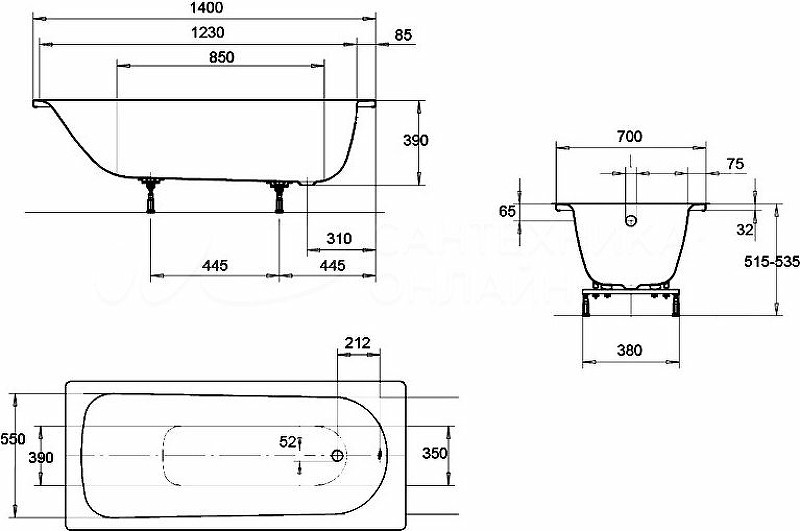 Ванна стальная Kaldewei Eurowa 140x70 см mod. 309-1 Standard 119512030001 - фото 7 - id-p105438639