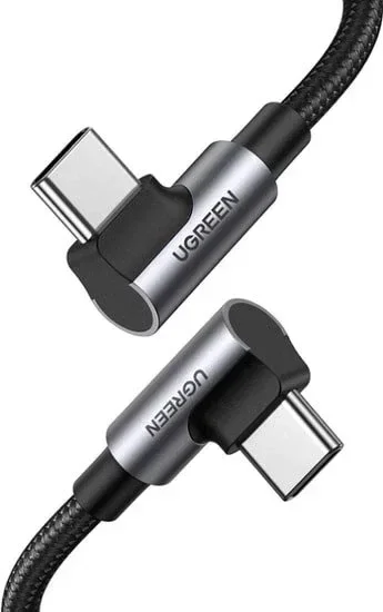 Кабель UGREEN US323 Angled USB-C Cable Aluminum Case with Braided 1m (Black) - фото 1 - id-p116368099