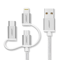 Переходник Ugreen US186 USB 2.0 A To Micro USB+Lightning+Type C (3 in 1) Cable Sliver 1.5M, 50203