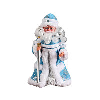 Дед Мороз с фонариком на посохе и узорами на шубке 30 см (Голубой)