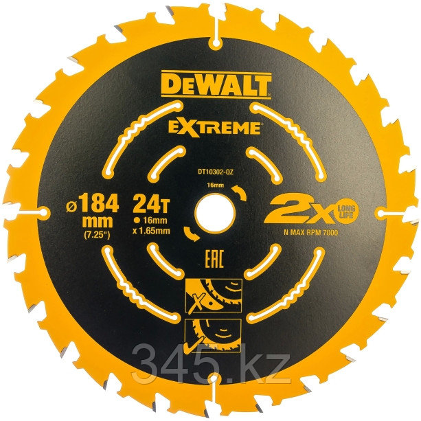 DeWalt, DT10302, Пильный диск по дереву EXTREME для ручных дисковых пил 184/16 1.65 24 WZ +18°, шт