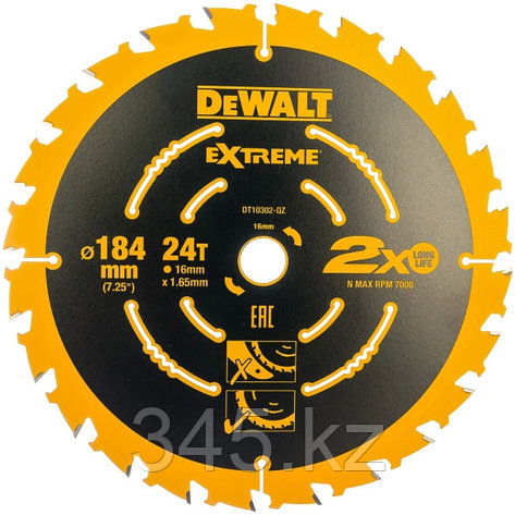 DeWalt, DT10302, Пильный диск по дереву EXTREME для ручных дисковых пил 184/16 1.65 24 WZ +18°, шт, фото 2