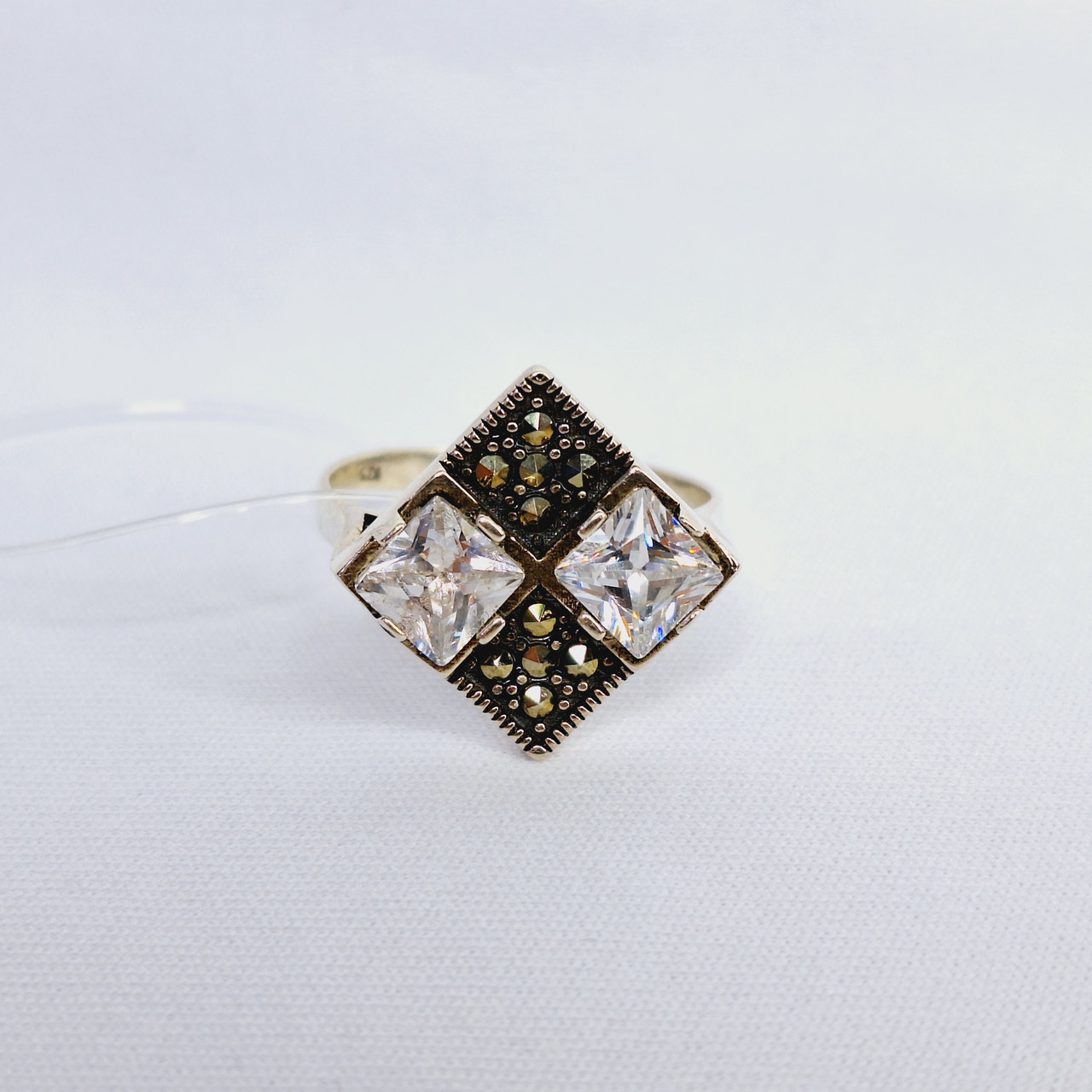 Серьги из серебра с фианитами Индия O971 вставка фианит вид ромбик, с английским замком, фото 1