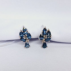 Серьги из серебра с фианитами Индия O894 , синий, с английским замком