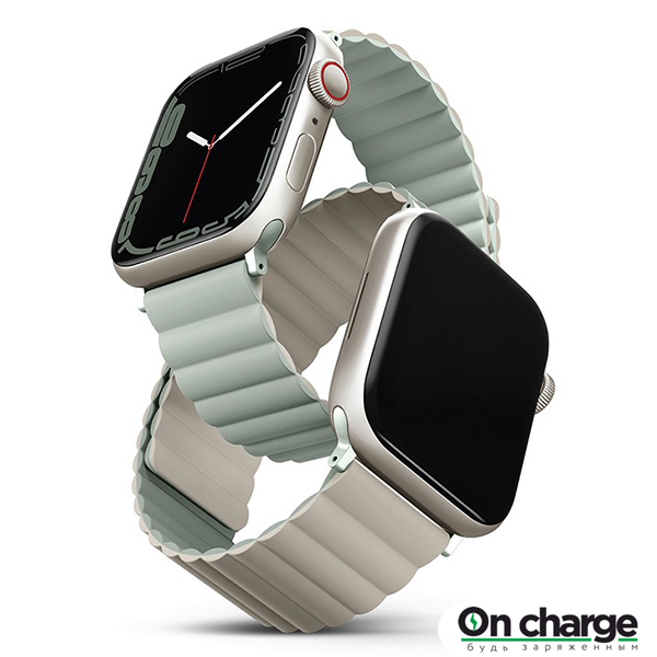 Ремешок Mocom silicone для Apple Watch 38-40-41 мм (41MM-REVSAGBEG) зеленый/бежевый - фото 1 - id-p111048844