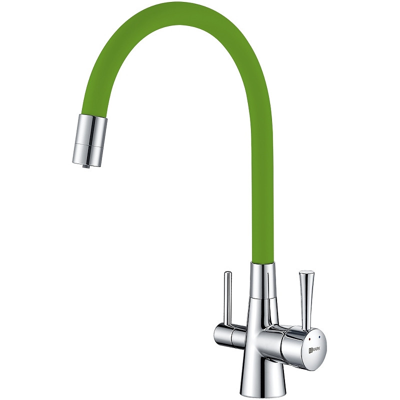 LM3075C-Green COMFORT Смес-ль для кух, с гибк излив, с подключ к фильт питьевой воды, хром/зелены - фото 1 - id-p105438789