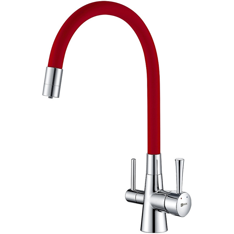 LM3075C-Red COMFORT Смеситель для кухни, с гиб излив, с подключ к фильт питьевой воды, хром/красны - фото 1 - id-p105438791