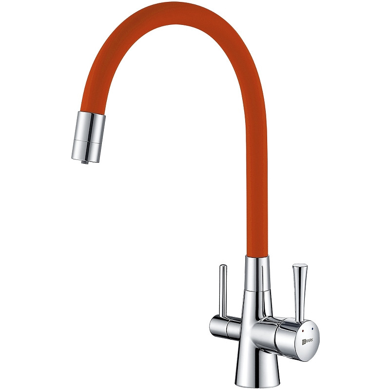 LM3075C-Orange COMFORT Смес-ль для кух, с гиб излив, с подключ к фильт питьевой воды, хром/оранже - фото 1 - id-p105438790