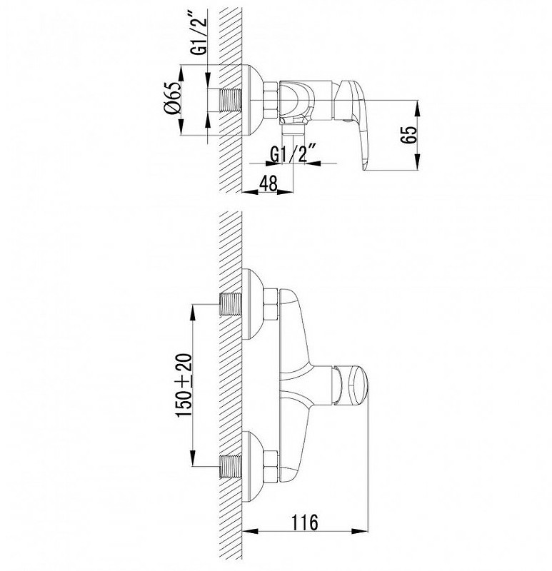 LM3318C Прамэн Смеситель настенный с гигиеническим душем, хром (к/к 6) - фото 3 - id-p105439307