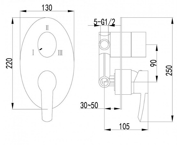 LM3228C Смеситель для ванны и душа встраиваемый с 3х-функц. дивертором, без аксессуаров (к/к 6) - фото 2 - id-p105438830