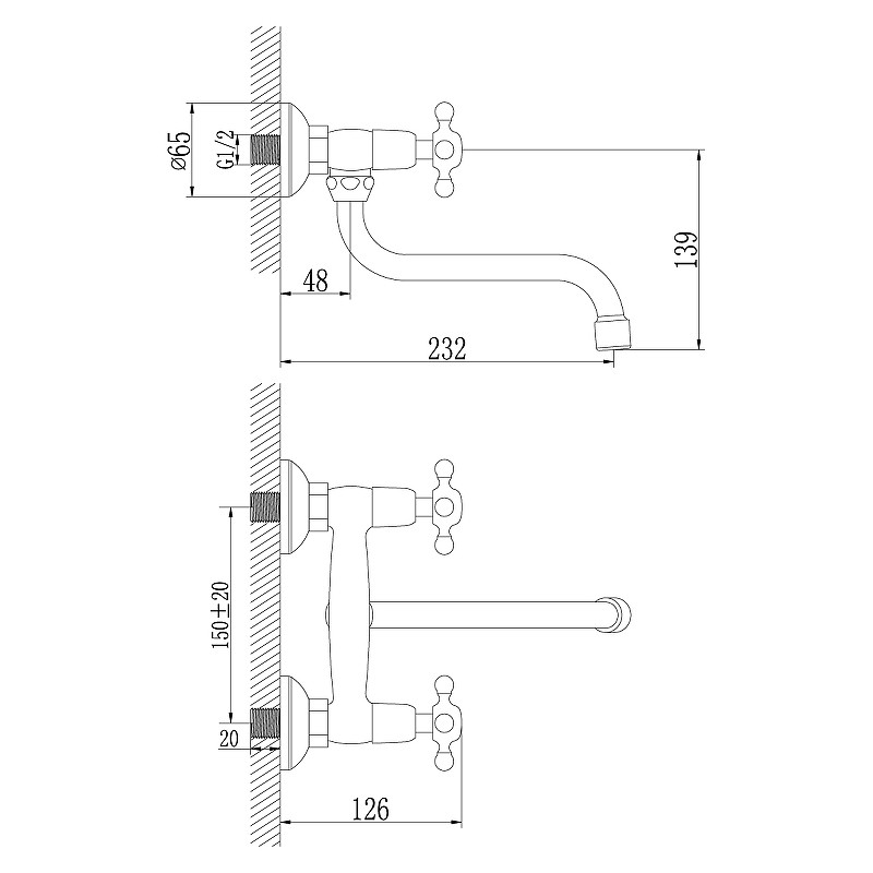 LM2111C Стандарт Смеситель для кухни/умывальника, настенный, хром (к/к 10) - фото 3 - id-p105438733