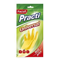 Перчатки резиновые хозяйственные Paclan "Practi. Universal", разм. М, х/б напыление, желтые, пакет с