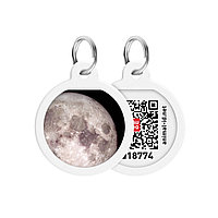 Адресник для собак и котов металлический WAUDOG Smart ID c QR паспортом, рисунок "Луна", круг, Д 25 мм