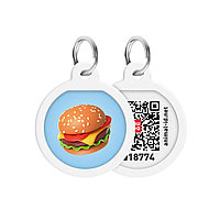 Адресник для собак и котов металлический WAUDOG Smart ID c QR паспортом, рисунок "Гамбургер", круг, Д 25 мм