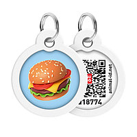 Адресник для собак и котов металлический WAUDOG Smart ID c QR паспортом, рисунок "Гамбургер", круг, Д 30 мм