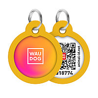 Адресник для собак и котов металлический WAUDOG Smart ID c QR паспортом, рисунок "Градиент оранжевый", круг, Д 30 мм