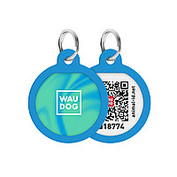 Адресник для собак и котов металлический WAUDOG Smart ID c QR паспортом, "Градиент голубой", круг, Д 25 мм