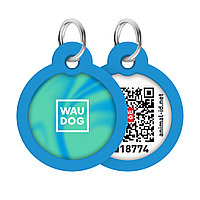 Адресник для собак и котов металлический WAUDOG Smart ID c QR паспортом, рисунок "Градиент голубой", круг, Д 30 мм