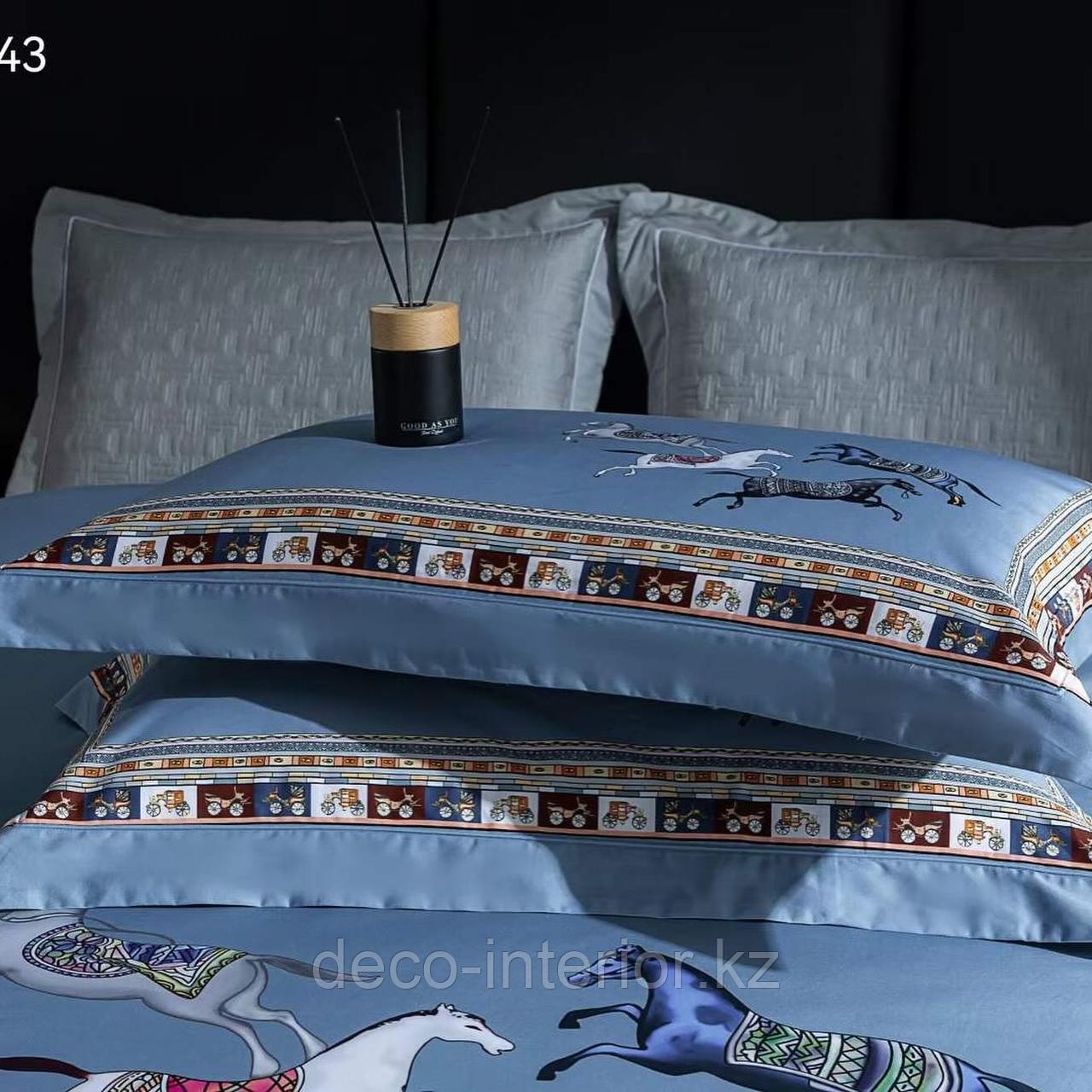 Комплект сатинового постельного белья двуспальный king-size HERMES сатин LUX с лошадьми - фото 6 - id-p110478319