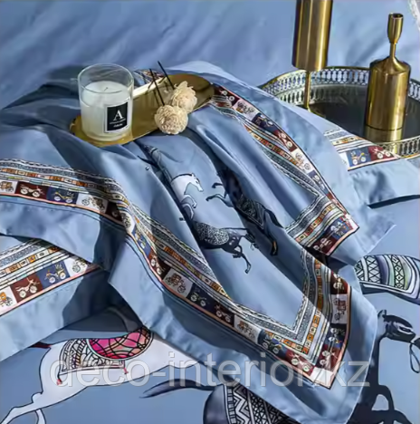 Комплект сатинового постельного белья двуспальный king-size HERMES сатин LUX с лошадьми - фото 5 - id-p110478319