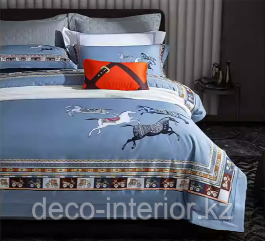 Комплект сатинового постельного белья двуспальный king-size HERMES сатин LUX с лошадьми - фото 3 - id-p110478319