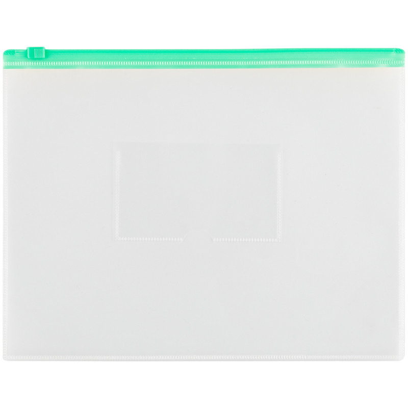 Папка-конверт на zip-молнии OfficeSpace А5, полипропилен, 150мкм, прозрачная, карман, молния зеленая - фото 1 - id-p116624839