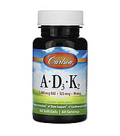 Carlson витамины А, Д3 и К2, 60 мягких таблеток