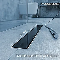 Душевой канал (трап) с двухсторонней решеткой Evolux Glass (черное глянцевое стекло) 400*70 мм