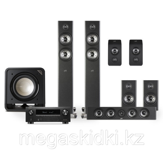 Комплект акустики 7.1 для домашнего кинотеатра Polk Audio Reserve Silver с AV-ресивером Denon