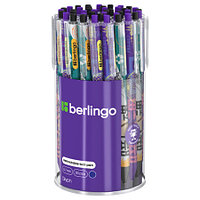 Ручка шариковая Berlingo "Glyph", автоматическая, 0,7 мм, грип, рисунок на корпусе,soft touch, синяя