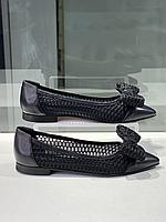 Кожаные женские балетки черного цвета. Летняя женская обувь 2024. 37