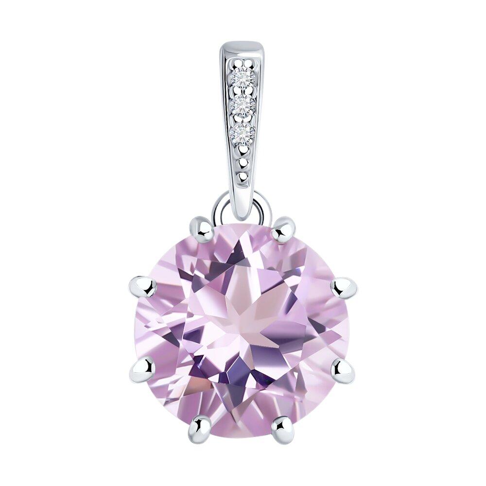 Подвеска из серебра с аметистом и фианитами Diamant 94-330-02040-2 серебро с родием, фото 1