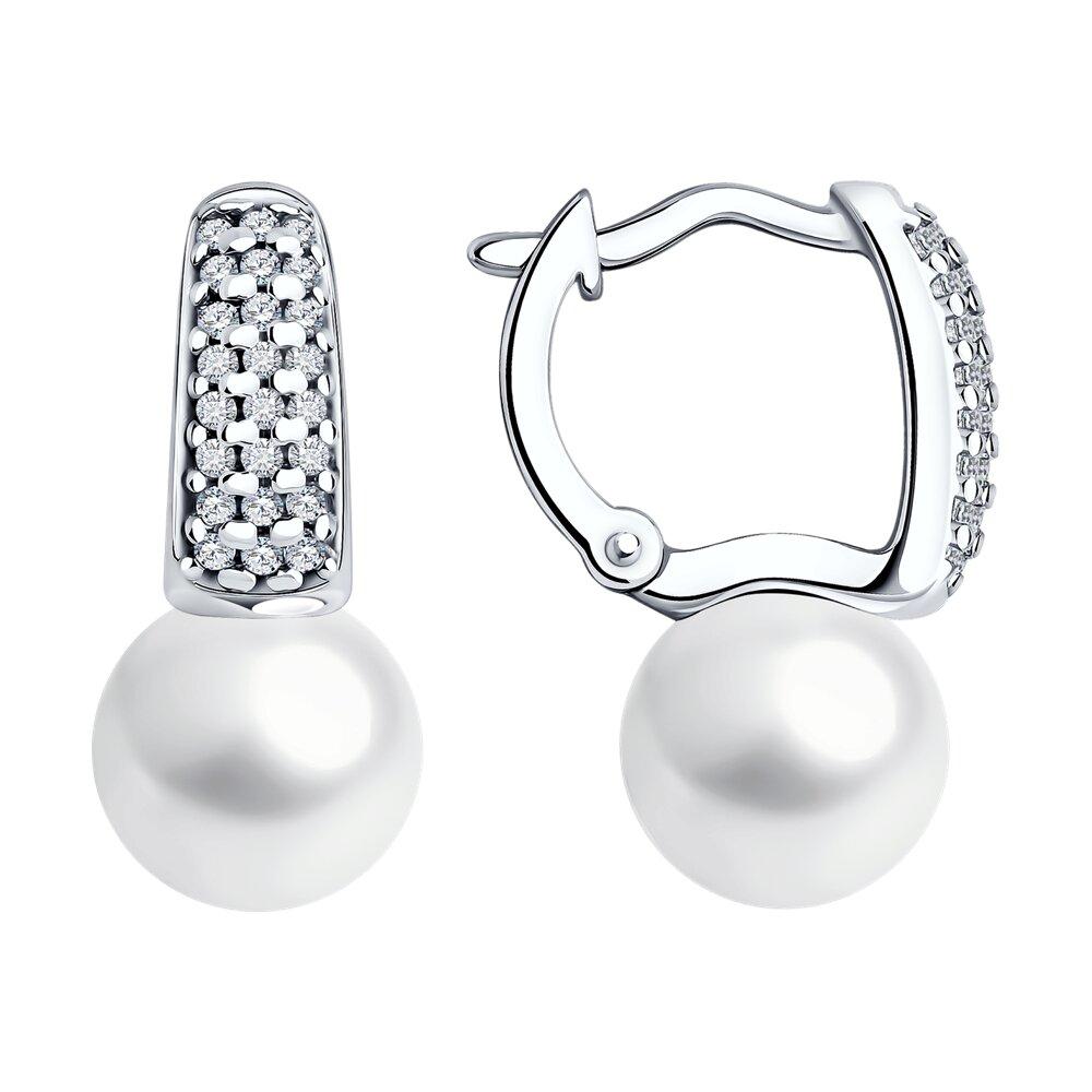 Серьги из серебра с жемчугом и фианитами Diamant 94-320-01955-1 серебро с родием