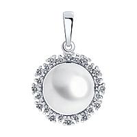 Подвеска из серебра с жемчугом и фианитами Diamant 94-330-02678-1 покрыто родием