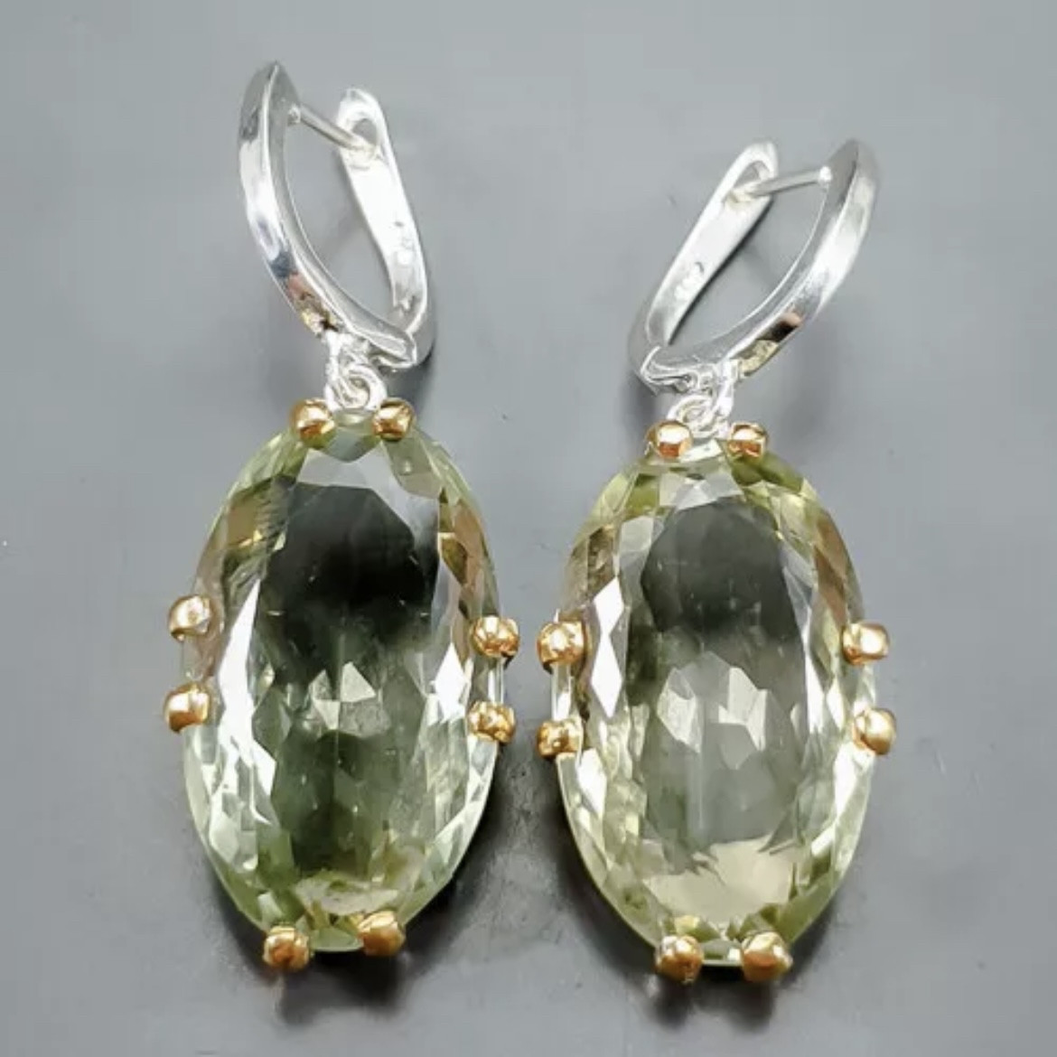 Роскошные серьги с натуральными зелеными Аметистами алмазной огранки - фото 1 - id-p96228728