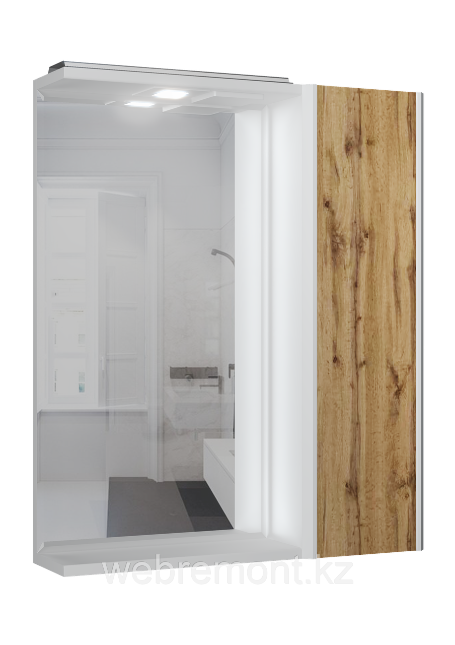 Шкаф-зеркало Uno 60 Дуб ВОТАН с подсветкой правый ДОМИНО