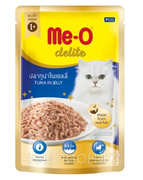 P9370 Ме-О Delite,желе с кусочками тунца , корм для взрослых кошек, пауч 70гр.